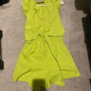 Vibrant Lime Green Tie-Front Romper